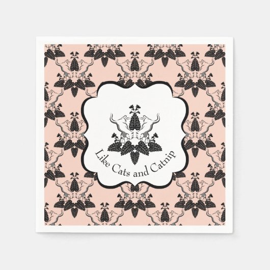 Cats and Catnip Damask Kijk Patroon Servet (Voorkant)