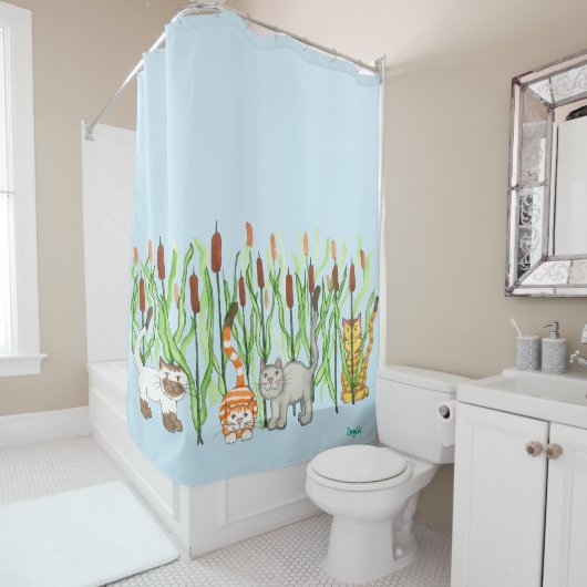 Cats and Cattails Douchegordijn (In situ)