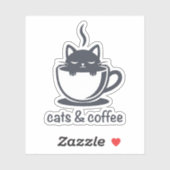 Cats and Coffee Funny Kawaii Noir Feline Aesthetic Sticker (Vel)