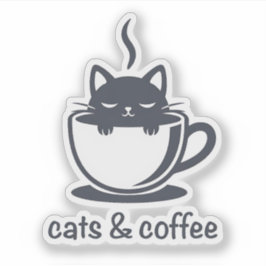 Cats and Coffee Funny Kawaii Noir Feline Aesthetic Sticker