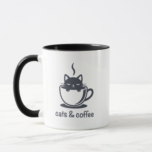 Cats and Coffee Minimalist Noir Feline Quote Mok (Links)