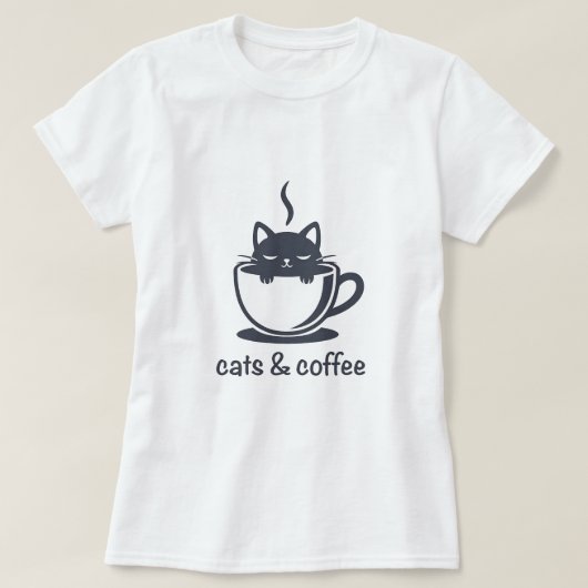 Cats and Coffee Noir Feline Coffee Cup T-shirt (Design voorkant)