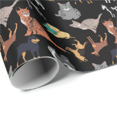 Cats And Dogs Pattern Design On Black  Cadeaupapier (Rol Hoek)