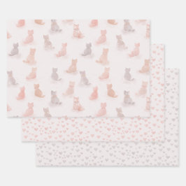 Cats and Hearts Wrapping Paper Set