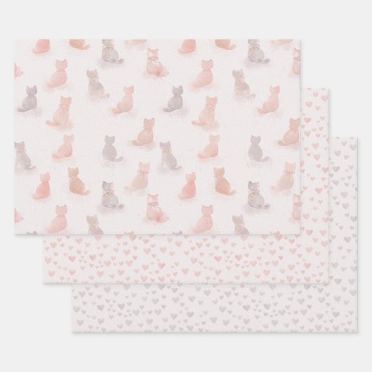 Cats and Hearts Wrapping Paper Set (Set)