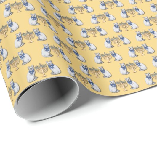 Cats and Menorahs Wrapping Paper Cadeaupapier (Rol Hoek)