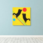 Cats and Moon on Yellow Abstract Canvas Print (Insitu (Houten vloer))
