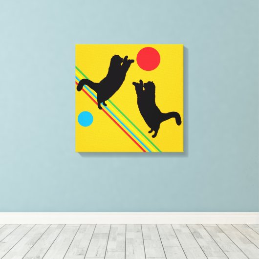 Cats and Moon on Yellow Abstract Canvas Print (Insitu (Houten vloer))