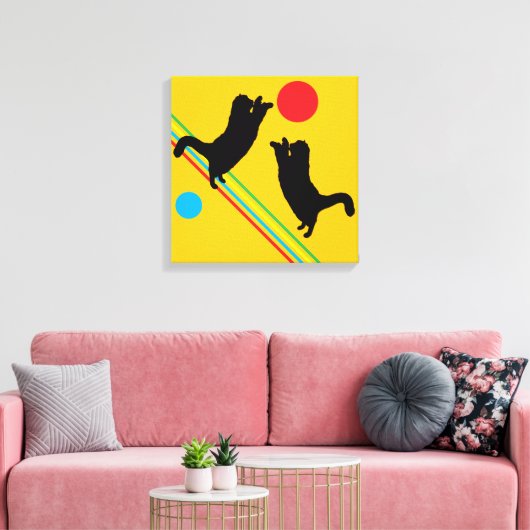 Cats and Moon on Yellow Abstract Canvas Print (Insitu (Woonkamer))