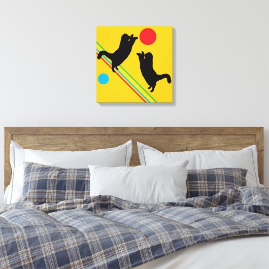 Cats and Moon on Yellow Abstract Canvas Print (Insitu (Slaapkamer))