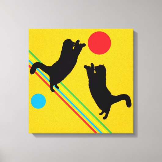 Cats and Moon on Yellow Abstract Canvas Print (Voorkant)