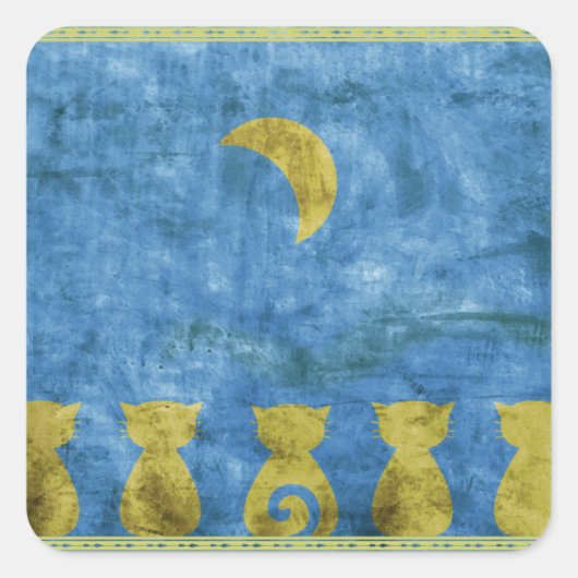Cats and Moon - vierkante sticker (Voorkant)