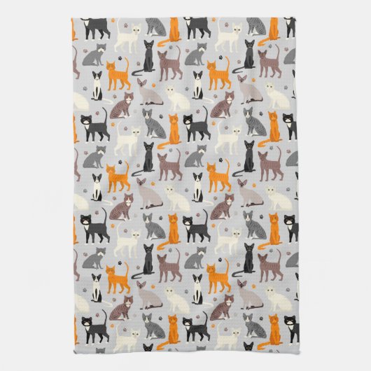 Cats and Paw Prints Theedoek (Verticaal)