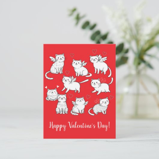 Cats Angels Happy Valentijnsdag Briefkaart (Staand voorkant)
