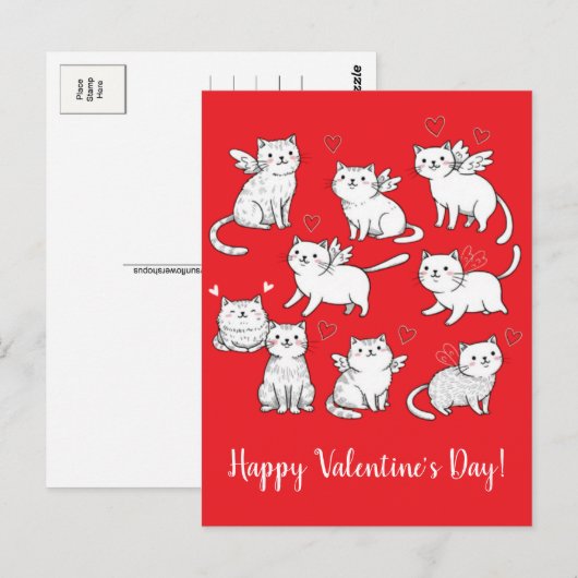 Cats Angels Happy Valentijnsdag Briefkaart (Voorkant / Achterkant)