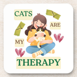 Cats Are My Therapy – Cute Cat Lover Design  Bier Onderzetter