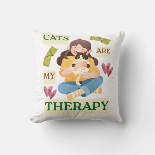 Cats Are My Therapy – Cute Cat Lover Design Kussen (Voorkant)