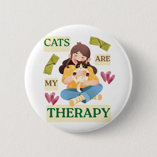 Cats Are My Therapy – Cute Cat Lover Design Ronde Button 5,7 Cm (Voorkant)