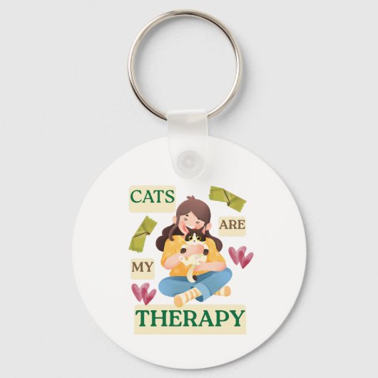 Cats Are My Therapy – Cute Cat Lover Design Sleutelhanger (Voorkant)