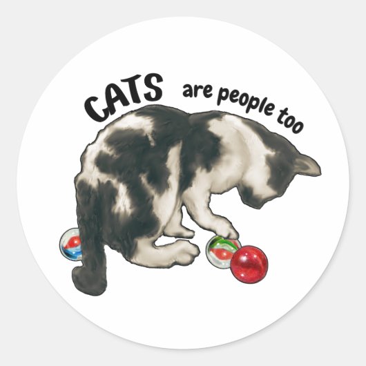 CATS are PEOPLE Too, Artwork of Cat and Marbles Ronde Sticker (Voorkant)