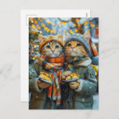 Cats at a German Christmas Market Feestdagenkaart (Voorkant / Achterkant)
