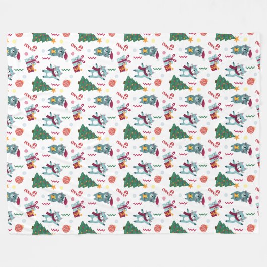 Cats At christmas Whimsical Pattern Fleece Deken (Voorkant (Horizontaal))