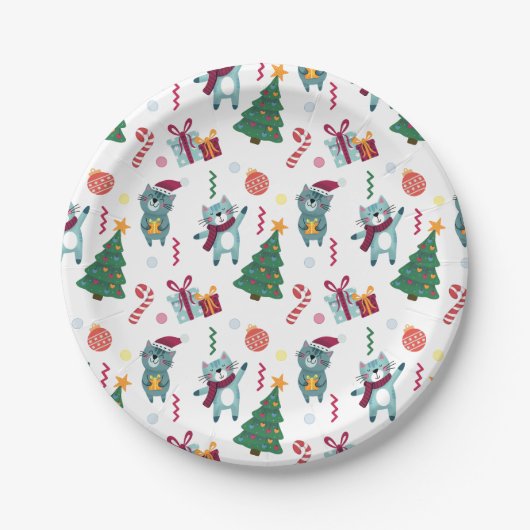 Cats At christmas Whimsical Pattern Papieren Bordje (Voorkant)