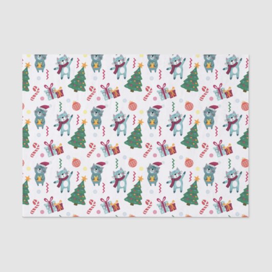 Cats At christmas Whimsical Pattern Tissuepapier (Voorkant)