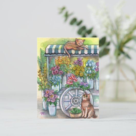 Cats at Flower Stand Briefkaart (Staand voorkant)