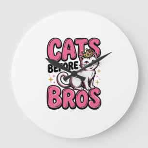 Cats Before Bros Vintage Kat Kroon T-shirt Ontwerp Grote Klok