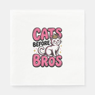 Cats Before Bros Vintage Kat Kroon T-shirt Ontwerp Servet