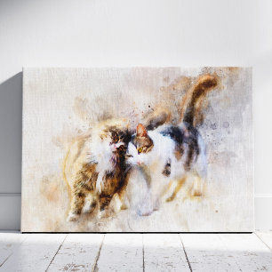 Cats beste vrienden voor altijd waterverf canvas afdruk