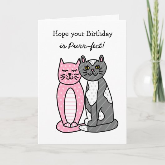 Cats Birthday Cute Whimsical Folk Art Kaart (Voorkant)