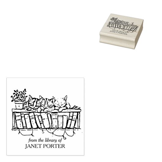  Cats Boekenplank Boekenplaat Rubberstempel (Gestempeld)