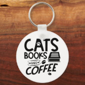 Cats Booee Coffee Typography Bookworm Gezegde Sleutelhanger (Voorkant)
