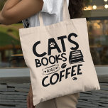 Cats Booee Coffee Typography Bookworm Quote Tote Bag<br><div class="desc">Een typografie citeert canvas tas voor iedereen die van katten,  boeken en koffie houdt. Wie niet... ?</div>