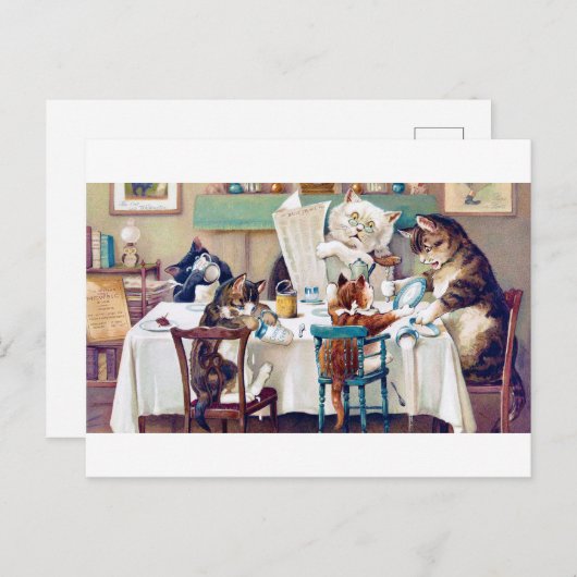 Cat's Breakfast Time, Louis Wain Briefkaart (Voorkant / Achterkant)