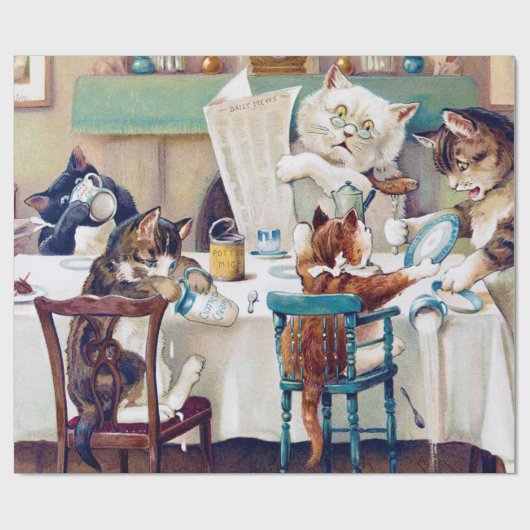 Cat's Breakfast Time, Louis Wain Cadeaupapier (Vlak)