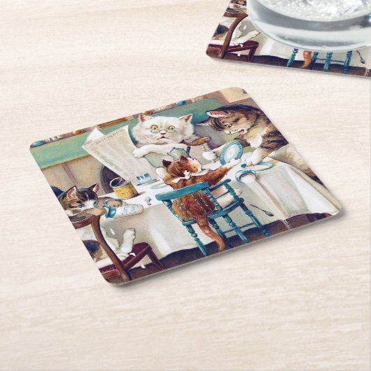 Cat's Breakfast Time, Louis Wain Kartonnen Onderzetters (Schuin)