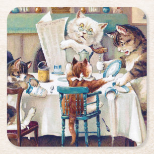 Cat's Breakfast Time, Louis Wain Kartonnen Onderzetters