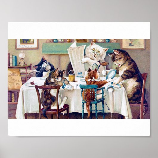 Cat's Breakfast Time, Louis Wain Poster (Voorkant)