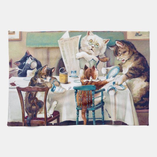 Cat's Breakfast Time, Louis Wain Theedoek (Horizontaal)
