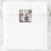 Cat's Breakfast Time, Louis Wain Vierkante Sticker (Tas)