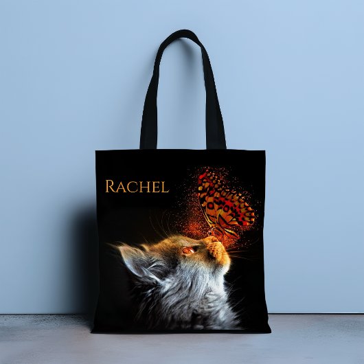 Cat's Butterfly Kisses Gepersonaliseerde Naam Tote Bag