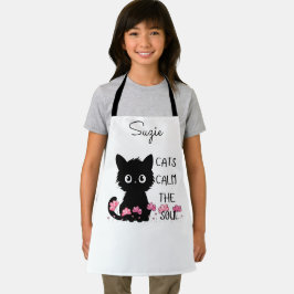 Cats Calm the Soul Schattigee Zwarte Kat in Roze B Schort