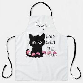 Cats Calm the Soul Schattigee Zwarte Kat in Roze B Schort