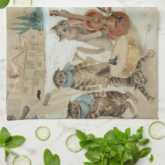 Cats Carol Singing by Louis Wain Theedoek (Gevouwen)