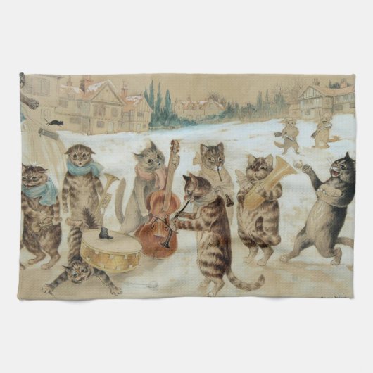 Cats Carol Singing by Louis Wain Theedoek (Horizontaal)