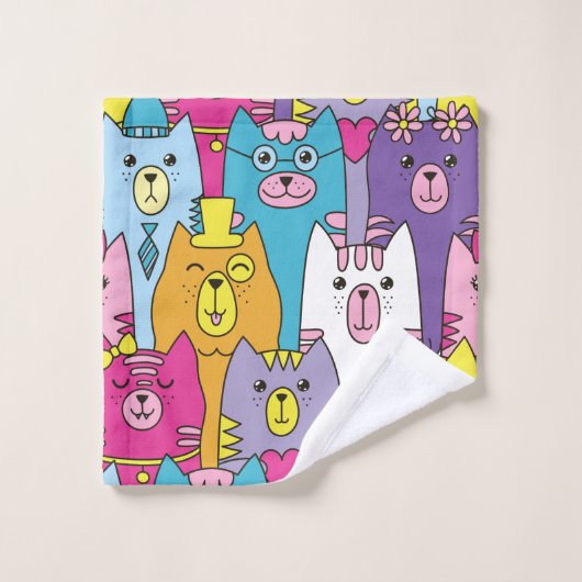 Cats Cats Pattern (kleurrijke Cartoon), speciaal g Bad Handdoek (Wasdoekje)