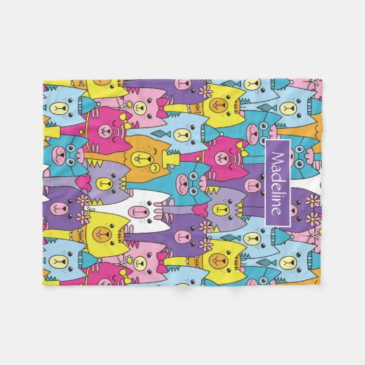 Cats Cats Pattern (kleurrijke Cartoon), speciaal g Fleece Deken (Voorkant (Horizontaal))